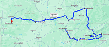 Map of BC USA Tour Route.